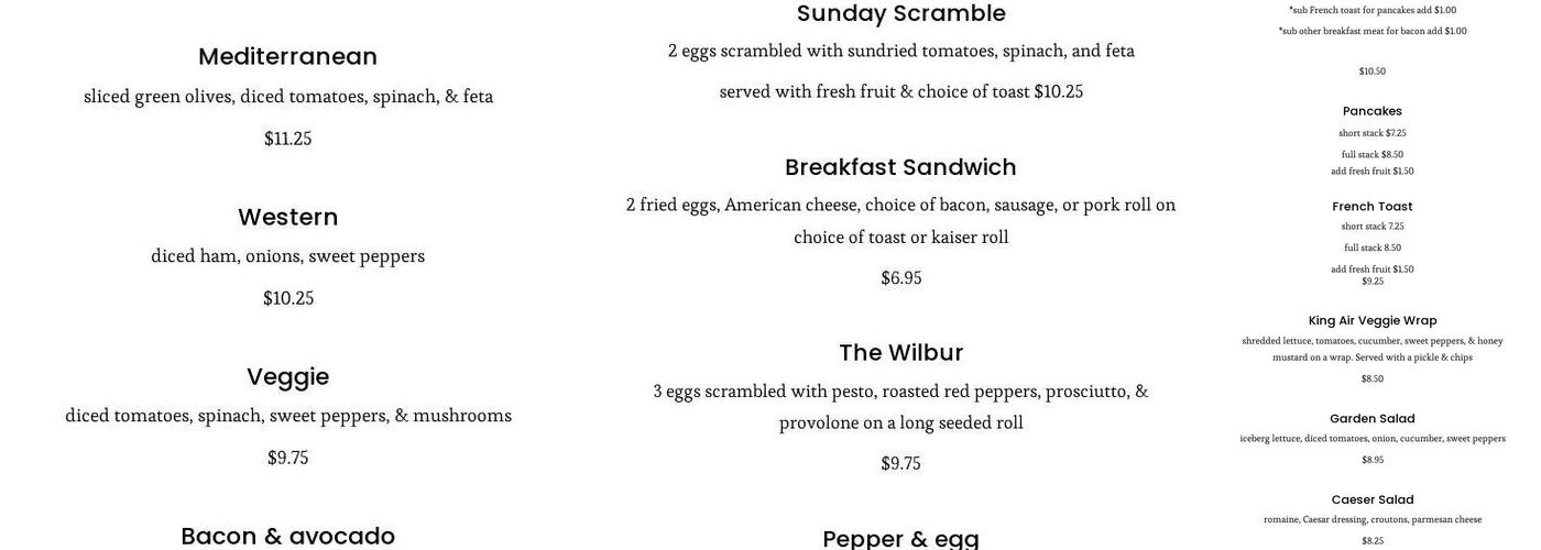 Runway Cafe Menu
