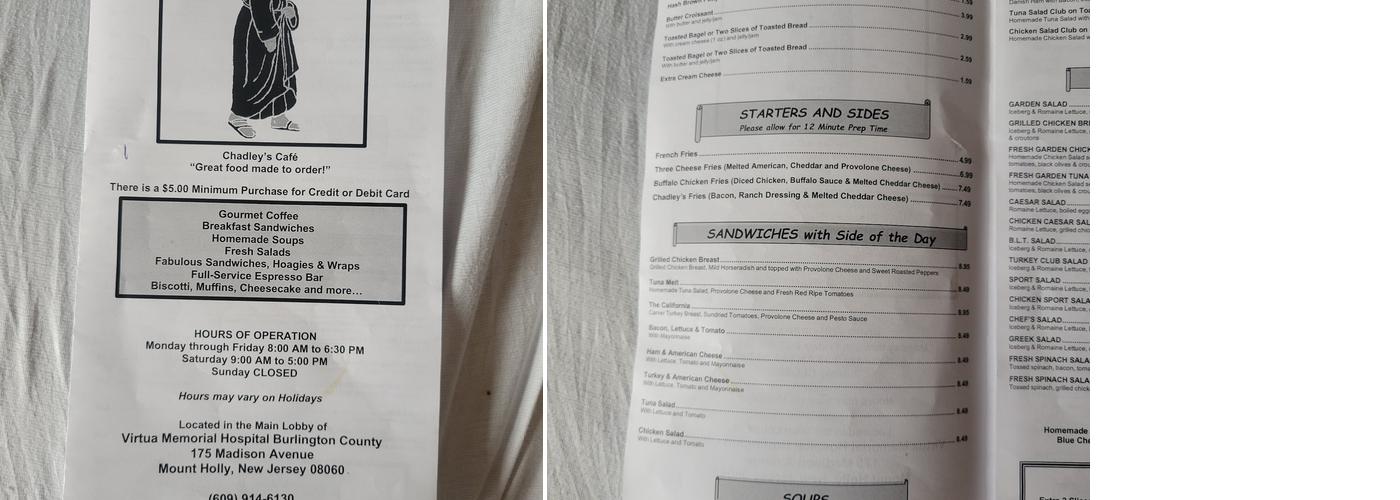 Chadley's Café Menu