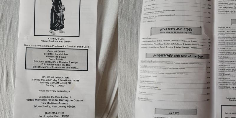 Chadley's Café Menu