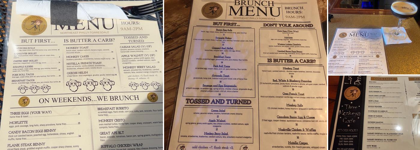 Three Monkeys Cafe Menu