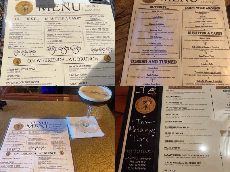 Three Monkeys Cafe Menu