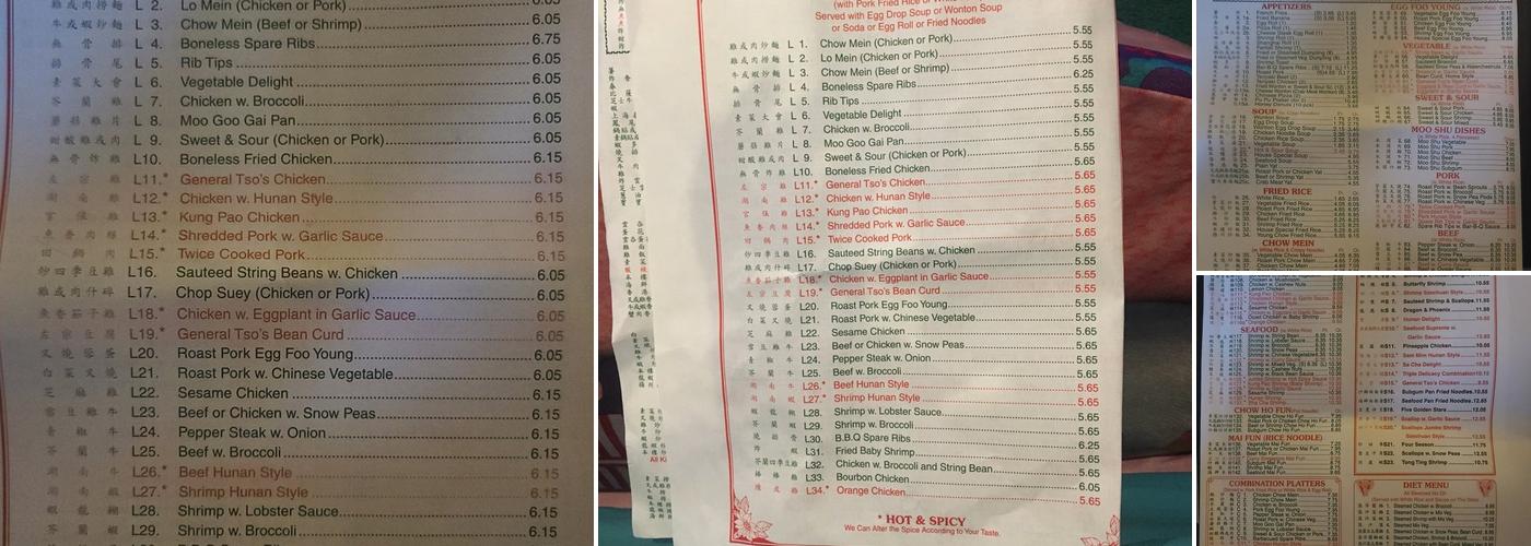 New Hong Kong Chinese Restaurant Menu