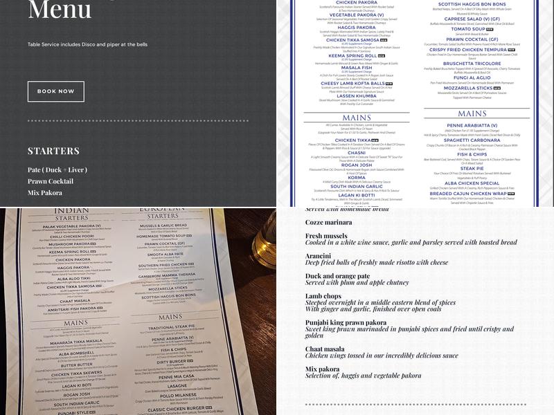 Alba Restaurant Menu