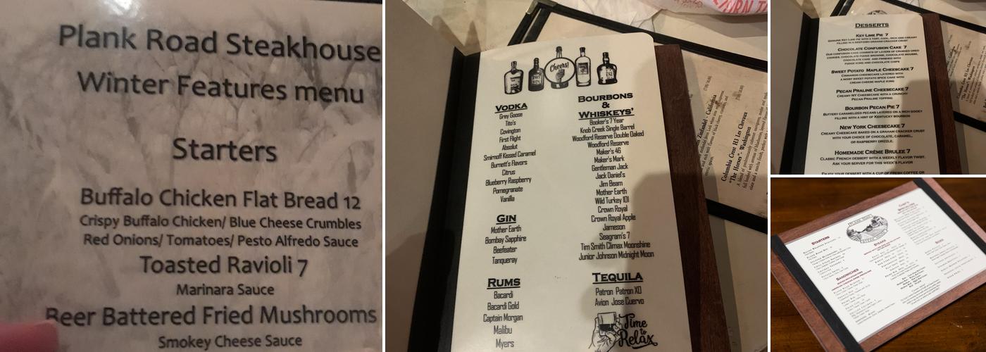 Plank Road Steak House Menu