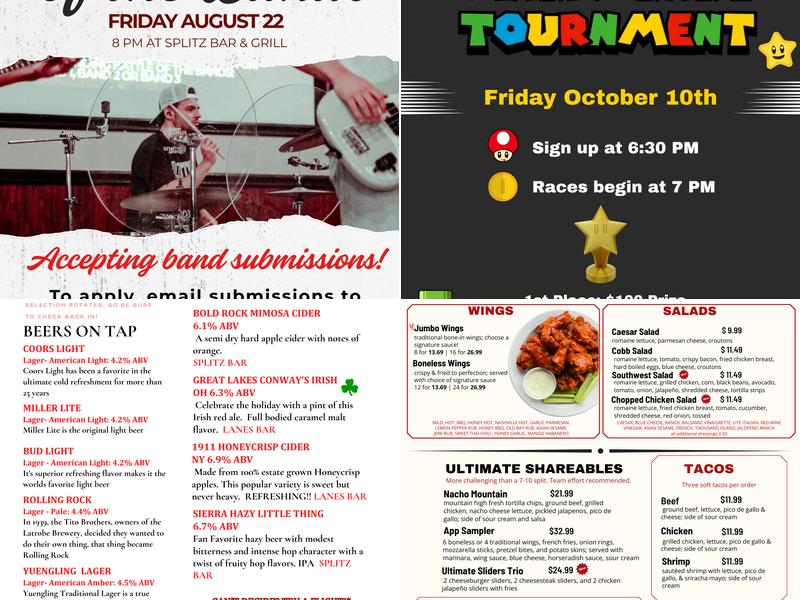 Splitz Bar & Grill Menu