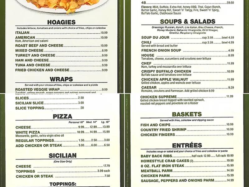 Clubhouse Bar & Grill/pizzeria Menu