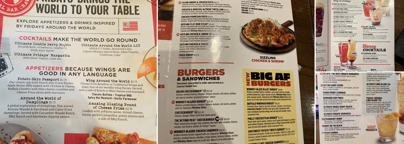 TGI Fridays Menu