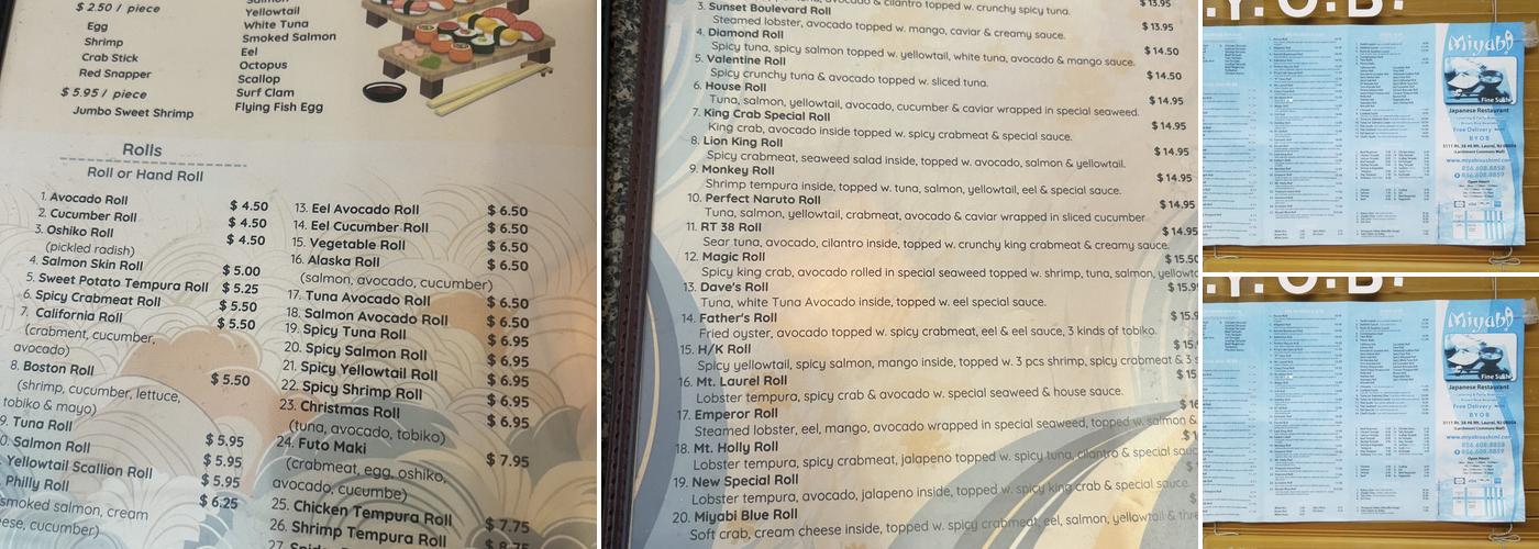 Miyabi Restaurant Menu