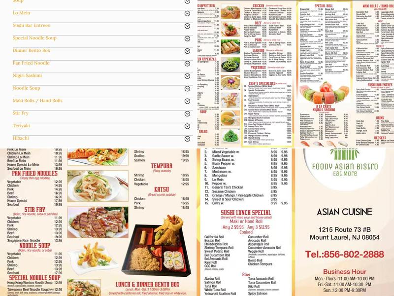 Singapore restaurant and sushi bar Menu