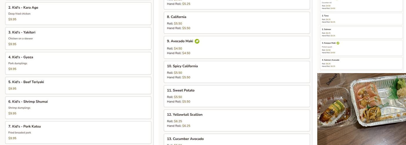 Wasabi Japanese Cuisine Menu