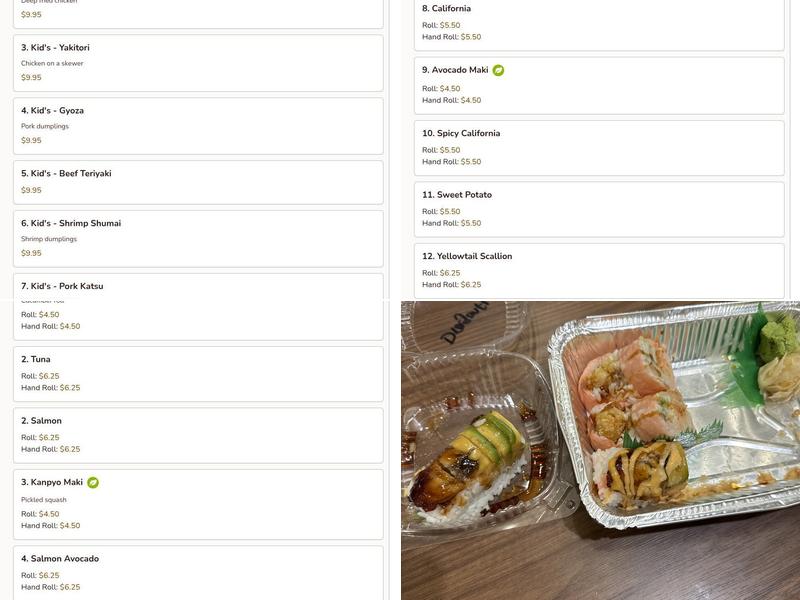 Wasabi Japanese Cuisine Menu