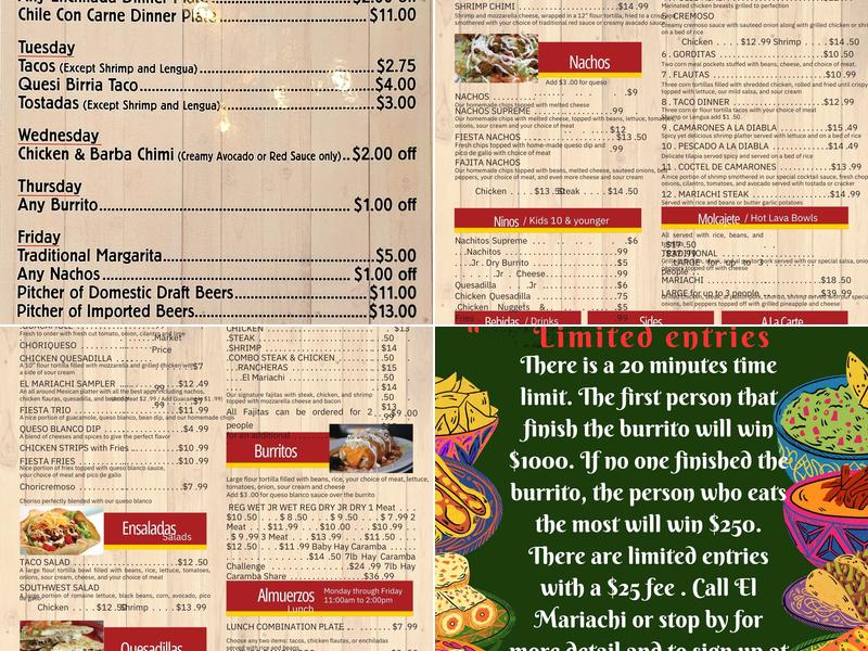 El Mariachi Mexican Grill & Bar Menu