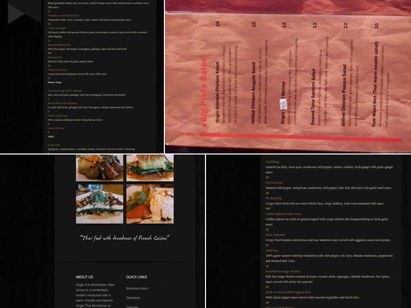 Origin Thai Menu