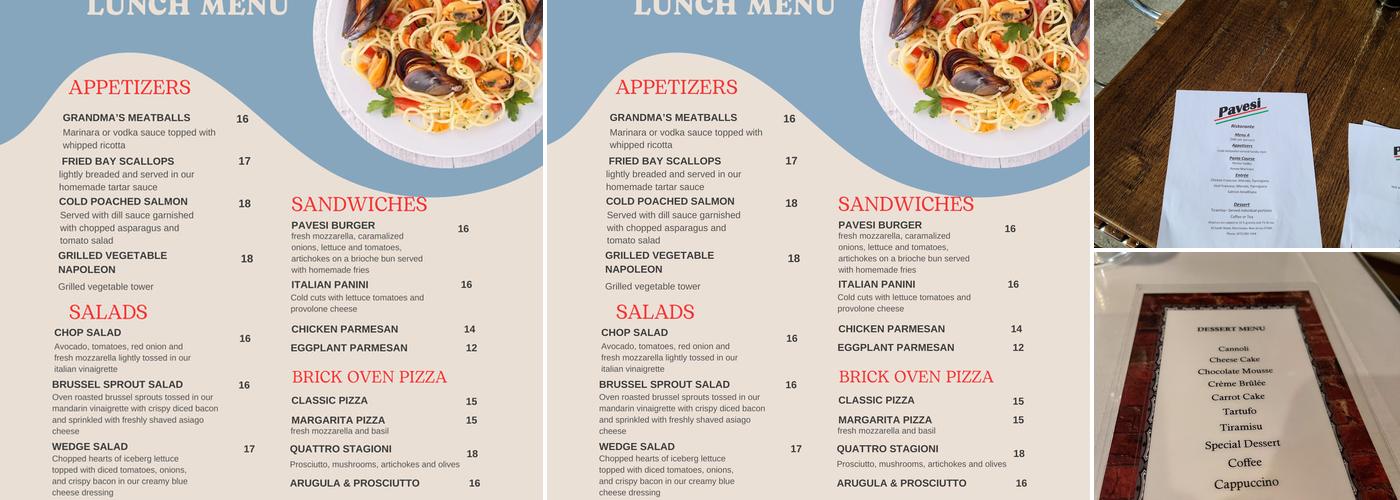 Pavesi restaurant Menu
