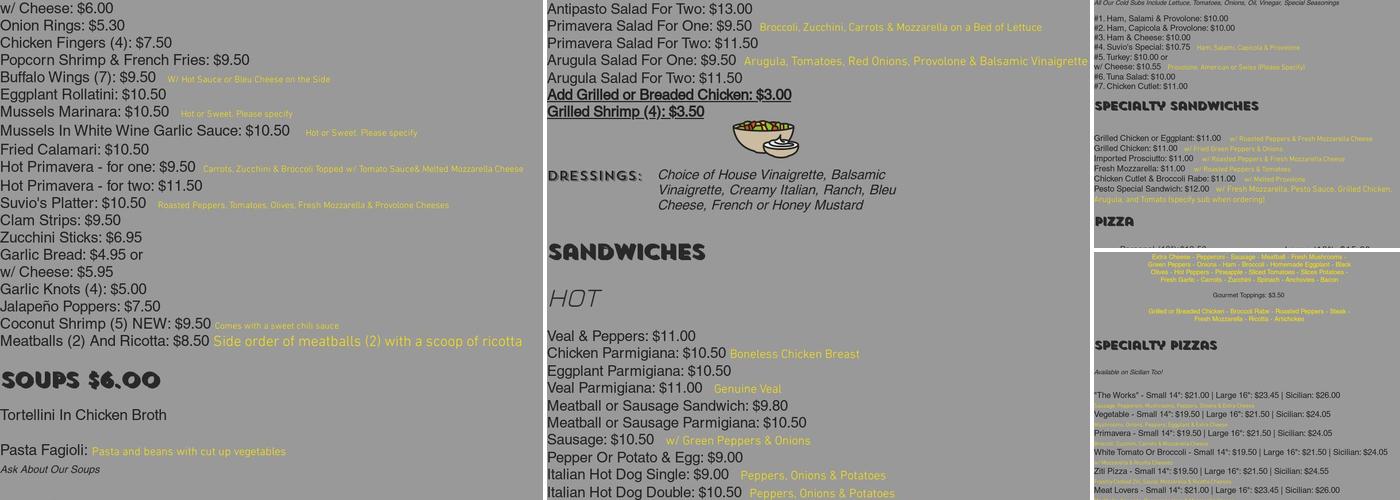 Suvio's Menu