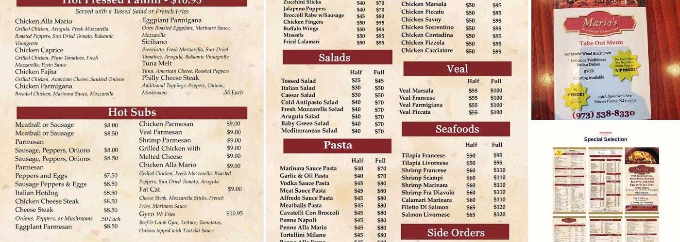Mario's Brickoven & Restaurant Menu