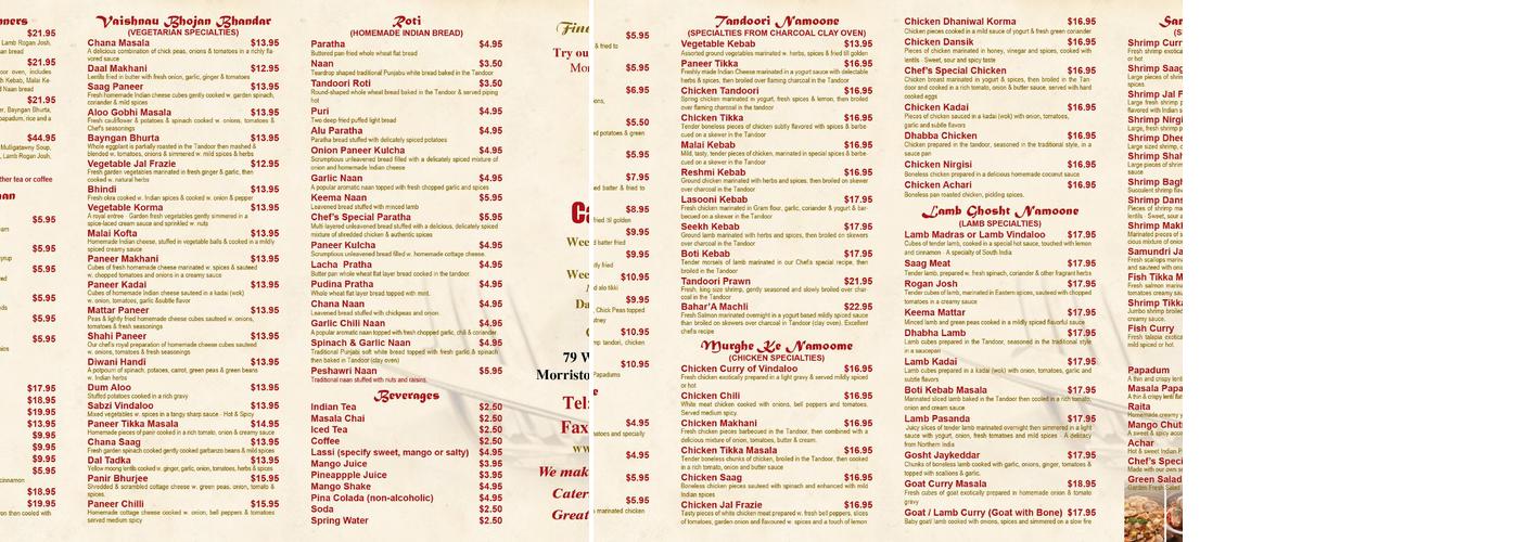 Caffe India Menu