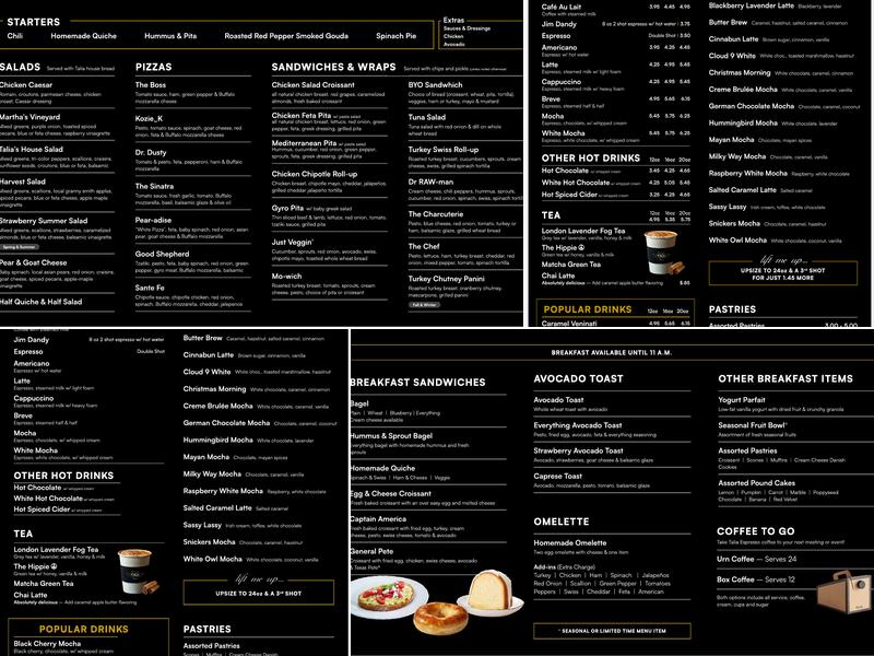 Talia Espresso Drive Thru Menu
