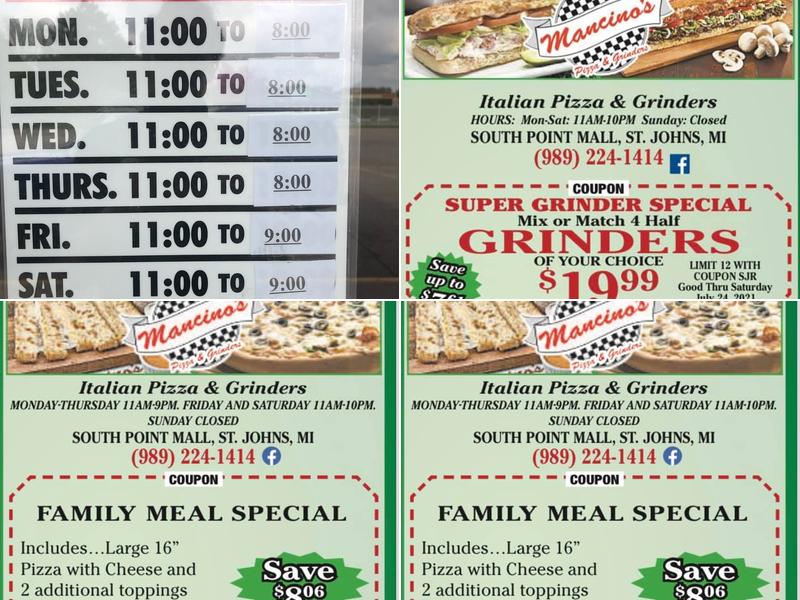 Mancinos Pizzas and Grinders Menu