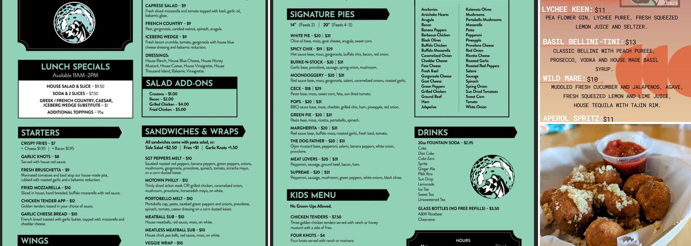 Moondog Pizza Menu