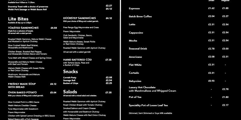 Yr Oriel Restaurant, Leekes Cross Hands Menu