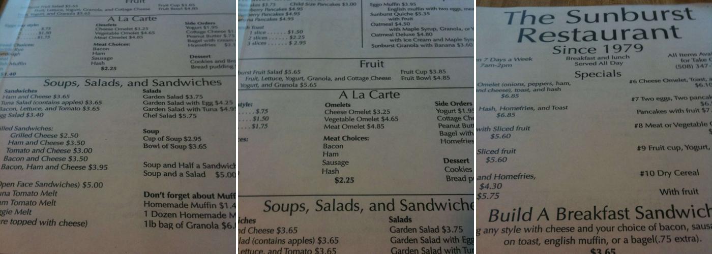 Sunburst Restaurant Menu