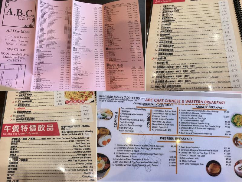 ABC Cafe Menu