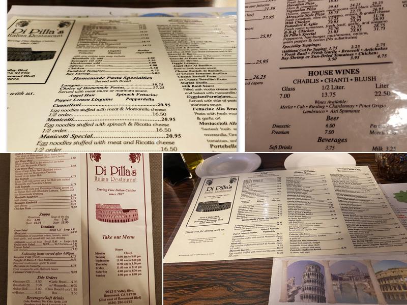 Di Pilla's Italian Restaurant Menu