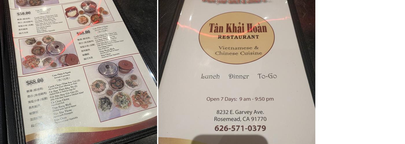 Tan Khai Hoan Menu