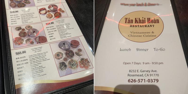 Tan Khai Hoan Menu