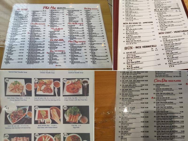 Phở Hai Restaurant Menu