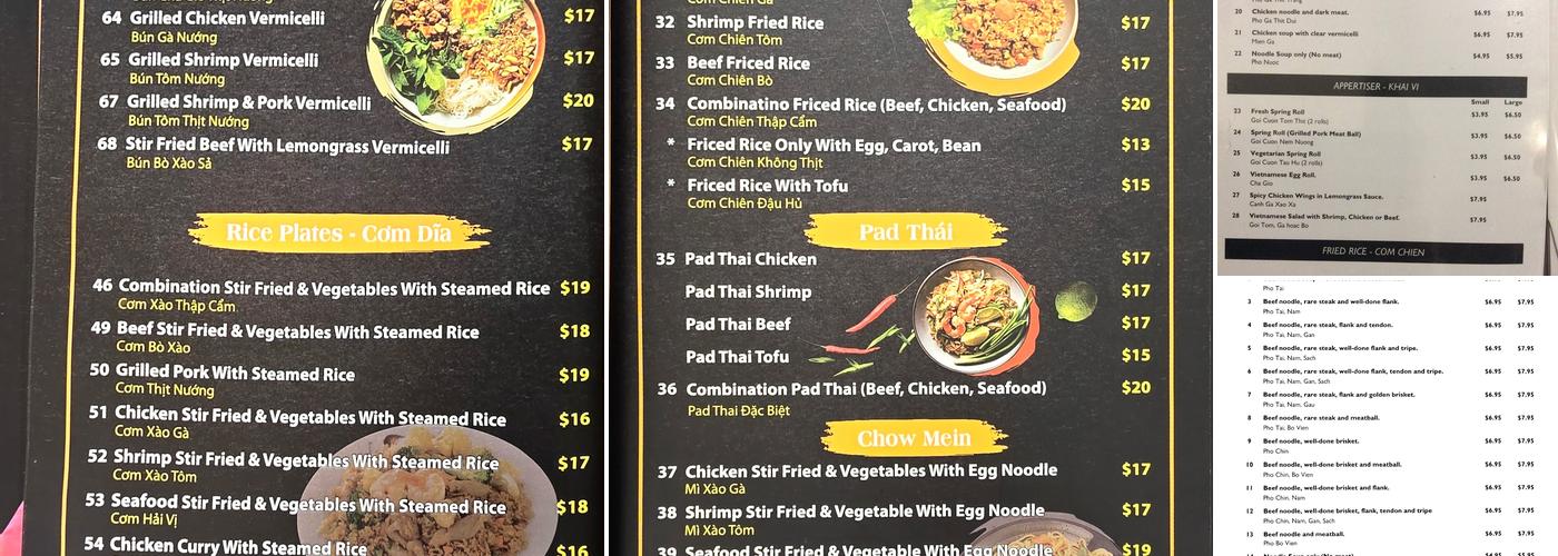 Blue Ginger Pho Menu