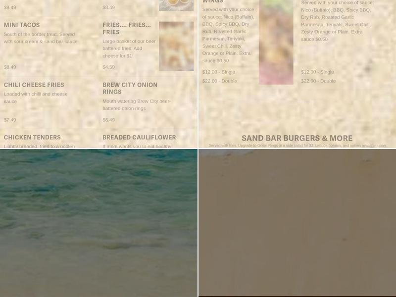 Sand Bar Menu