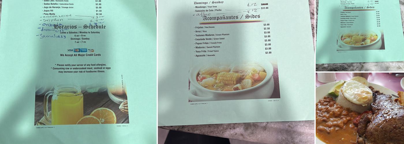 Cumbia Cafe Menu