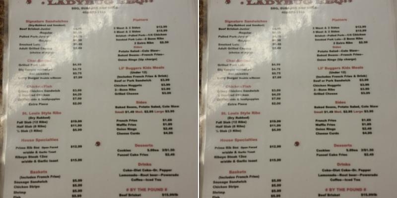 Ladybug BBQ Menu