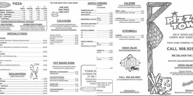 Pizza Town Menu