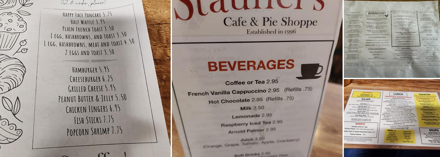 Stauffer’s Cafe & Pie Shoppe Menu