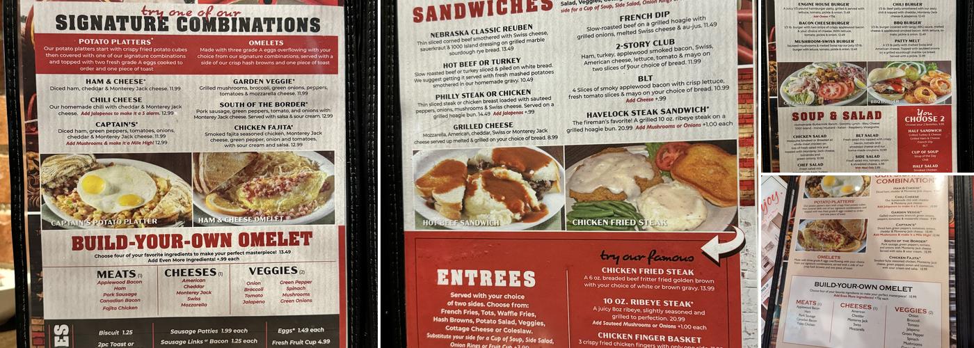 Engine House Cafe Menu