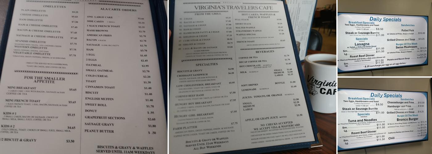 Virginia's Cafe Menu