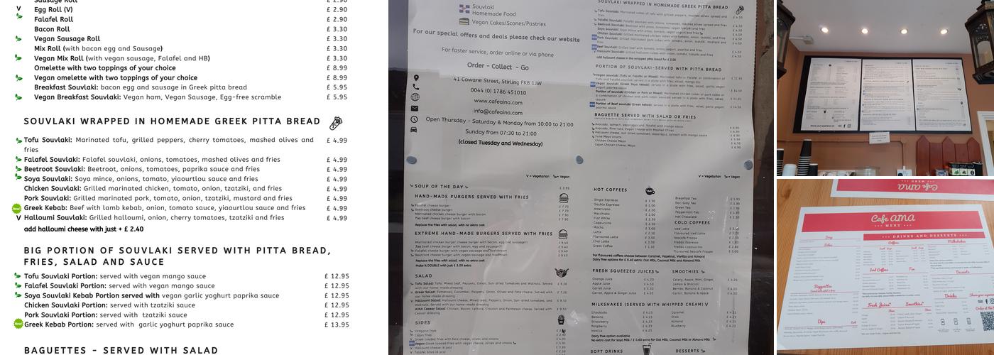 Cafe Aina Restaurant Menu