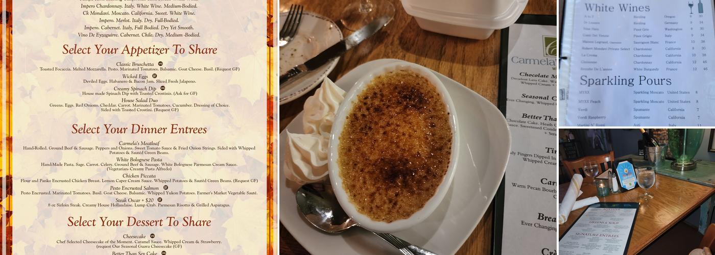 Carmela's Bistro Menu