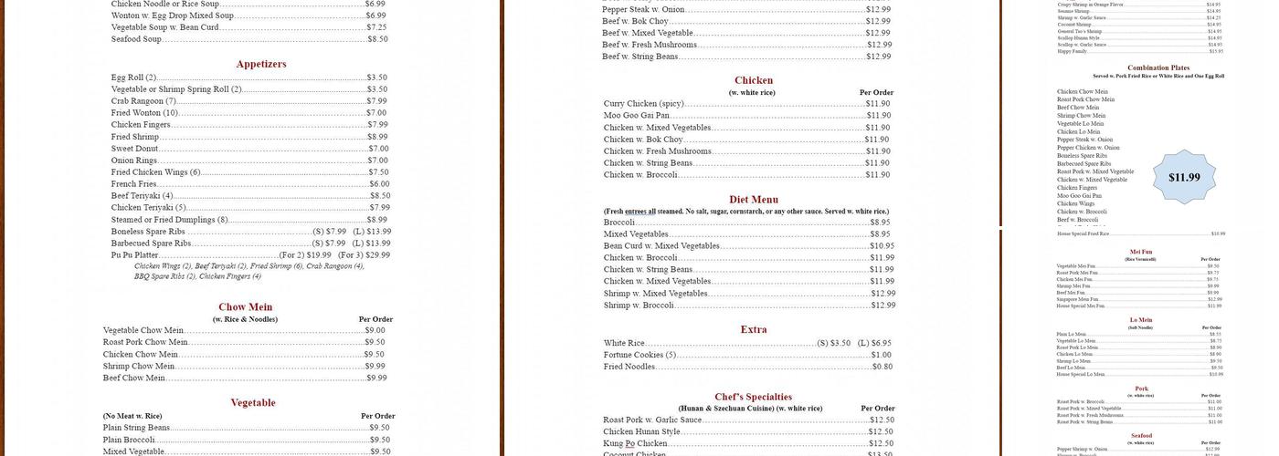 Empire Buffet Menu