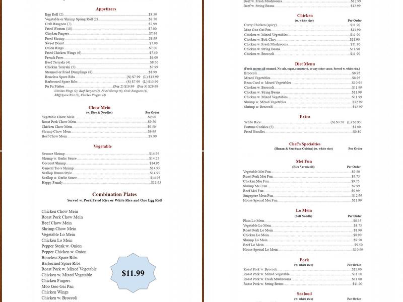 Empire Buffet Menu