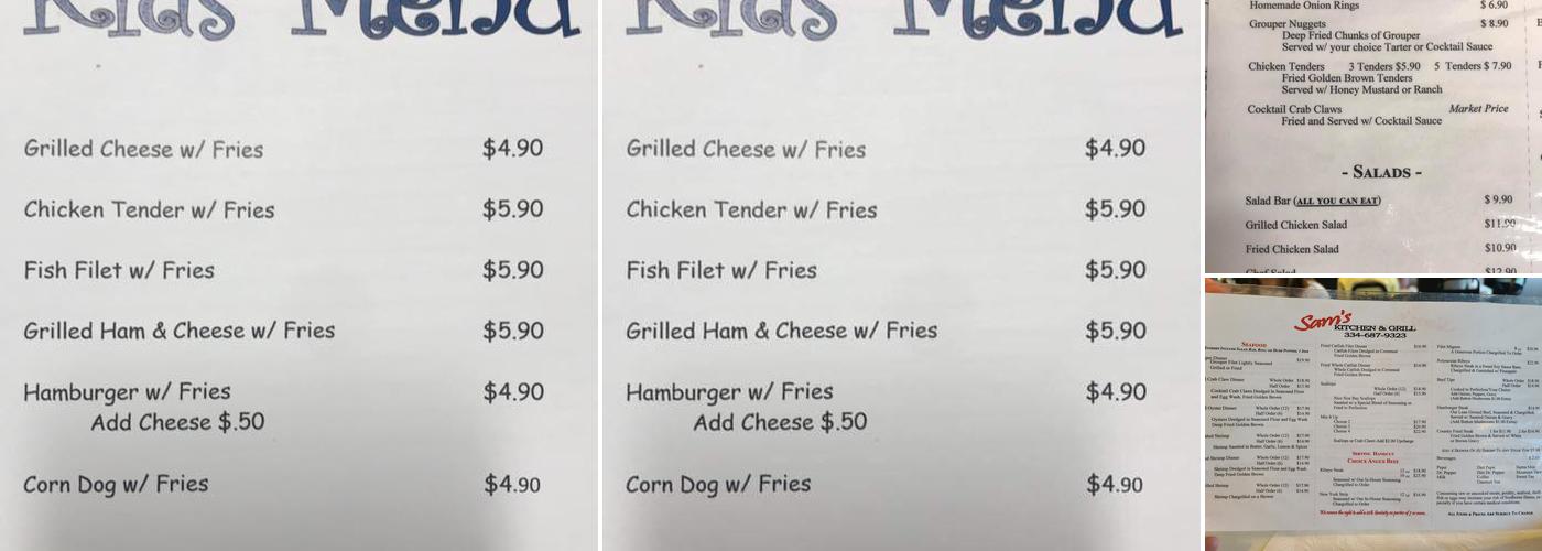 Sam's Kitchen And Grill Menu