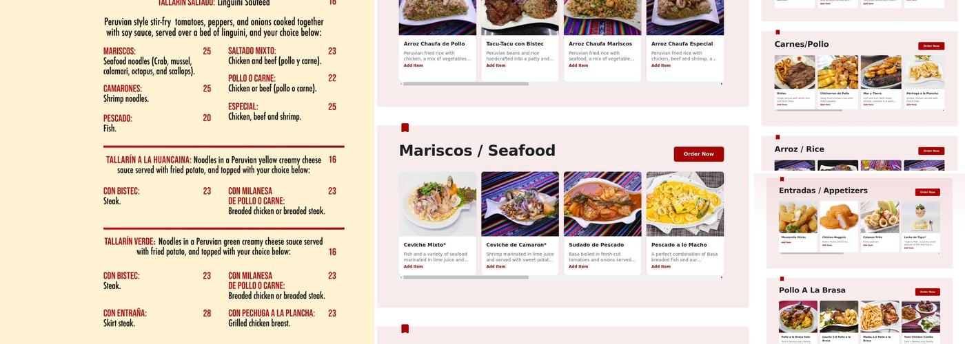 Tumi Peruvian Restaurant Menu