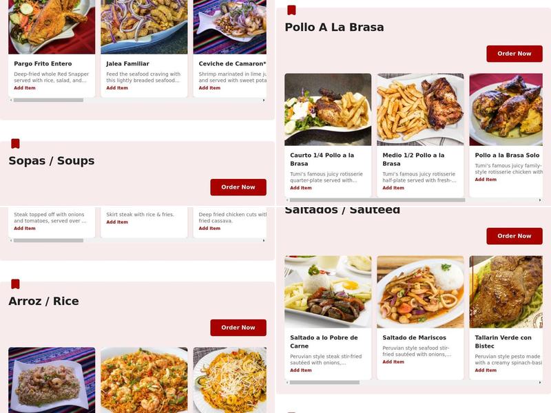 Tumi Peruvian Restaurant Menu