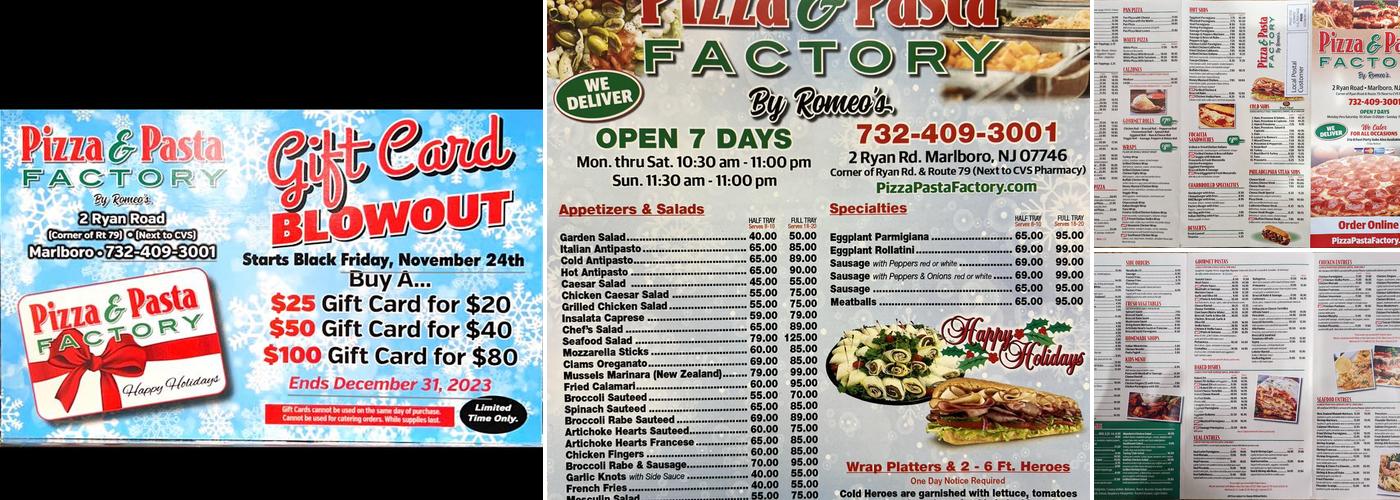 The Pizza & Pasta Factory Menu