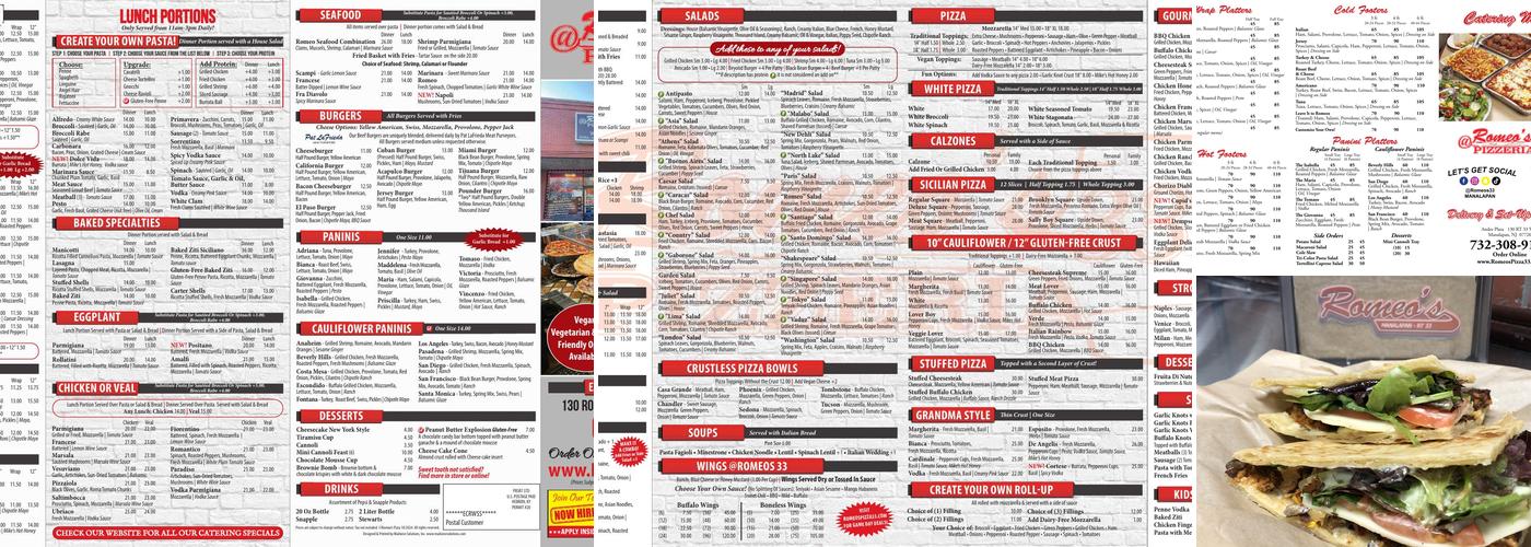 Romeo's Pizza Menu