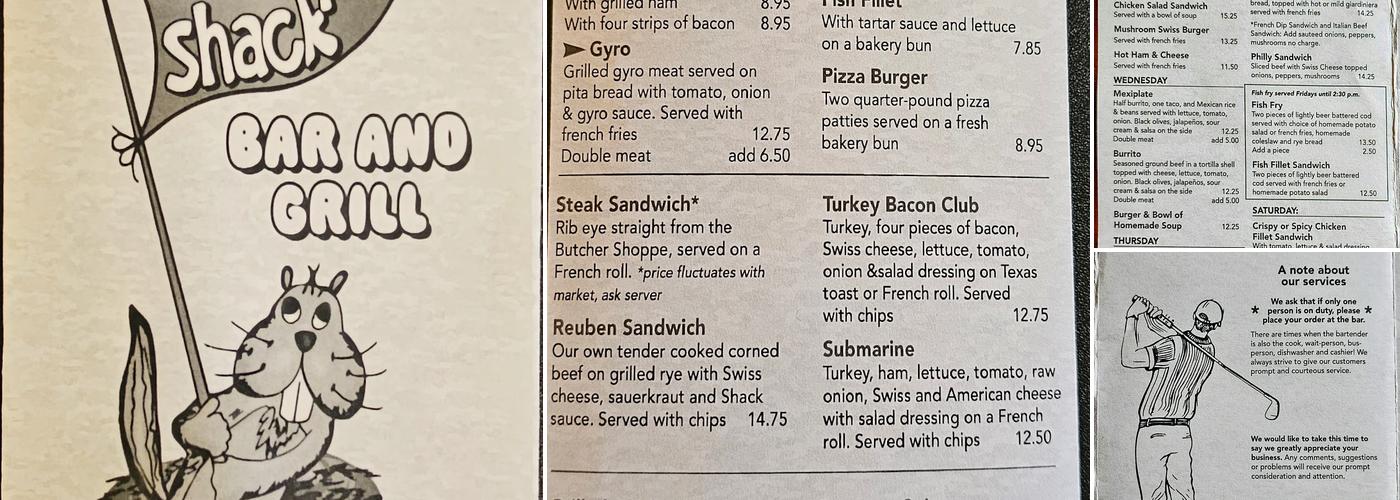 Caddy Shack Menu