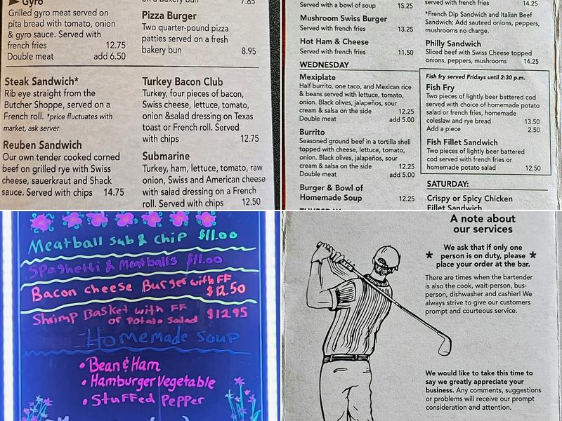 Caddy Shack Menu